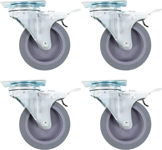 vidaXL Zwenkwielen met boutgaten en dubbele remmen 4 st 50 mm vidaXL Zwenkwielen met boutgaten en dubbele remmen 4 st 50 mm