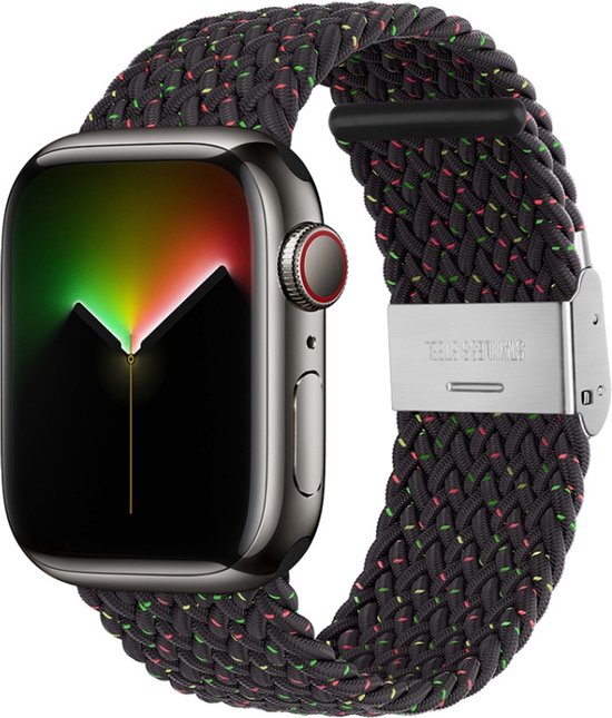 Bandje van gevlochten nylon - geschikt voor Apple Watch series 1/2/3/4/5/6/7/8/9/SE/SE 2/Ultra/Ultra 2 met case size 42 mm / 44 mm / 45 mm / 49 mm - zwart-kleur