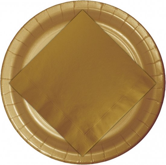 48x Kartonnen bordjes goud 23 cm - Wegwerpborden van karton - Feestbordjes - Feestartikelen tafeldecoratie