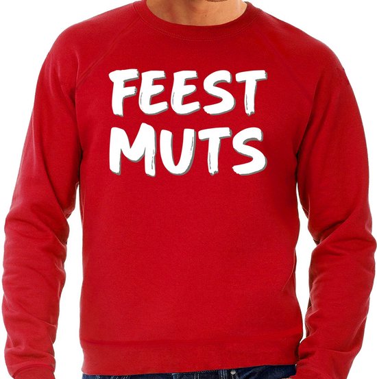 Feest muts sweater trui rood met witte letters voor heren fun tekst truien bol