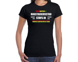 Weert / Rogstaekersstad Carnaval verkleed outfit / t-shirt zwart voor dames - Limburg Carnaval verkleed outfit / kostuum - What happens in Rogstaekersstad stays in Rogstaekersstad XL