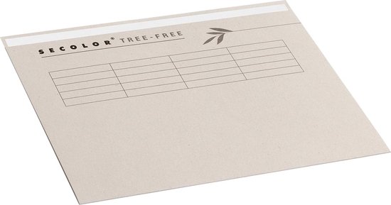 Schuine weergave van een beige map met 'SECOLOR TREE-FREE' opdruk en een raster voor labels.