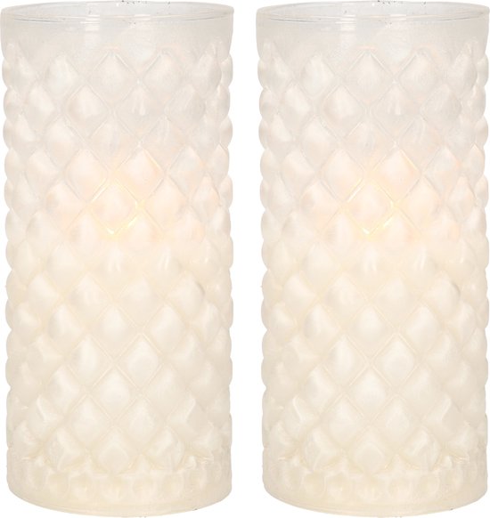 2x stuks luxe led kaarsen in glas D7,5 x H15 cm - met timer - Woondecoratie - Elektrische kaarsen