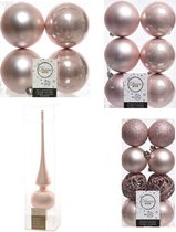 Décorations de Noël de Noël Boules de Noël en plastique avec pic en verre rose clair 6-8-10 cm paquet de 37x pièces - Décorations Décorations pour sapins de Noël