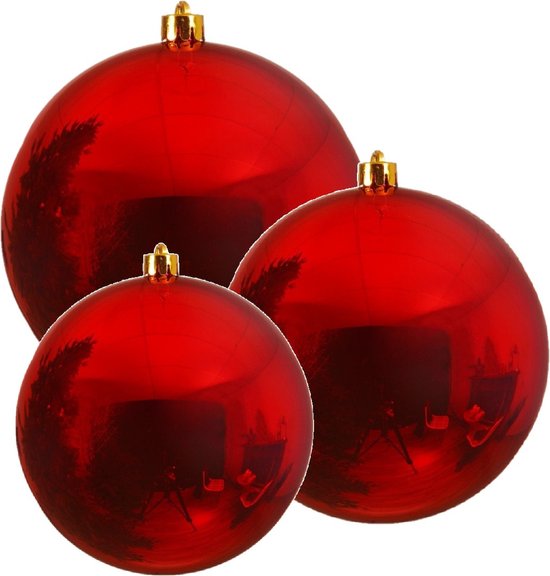 3x Grosses boules de Noël rouges de 14/20/25 cm brillant de plastique -  Winkel/... | bol