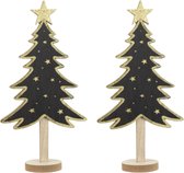 2x pcs Décoration de Noël décoration en bois Sapin de Noël noir avec étoiles dorées L18 x H36 cm - Décorations de Noël de Noël avec lumière