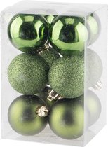 12x Appelgroene kunststof kerstballen 6 cm - Mat/glans - Onbreekbare plastic kerstballen - Kerstboomversiering groen