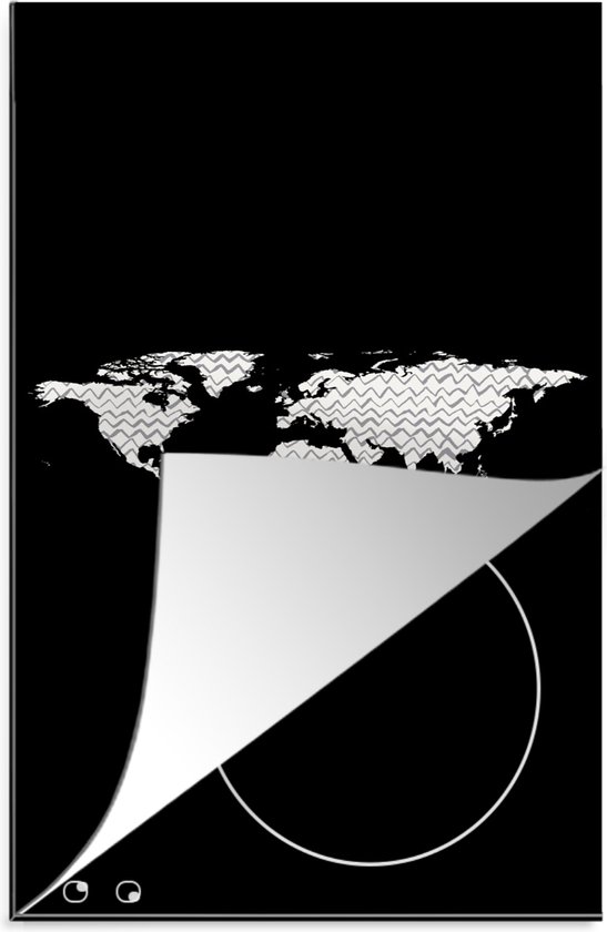 KitchenYeah® Inductie beschermer 30x52 cm - Wereldkaart - Patronen - Zwart - Kookplaataccessoires - Afdekplaat voor kookplaat - Inductiebeschermer - Inductiemat - Inductieplaat mat