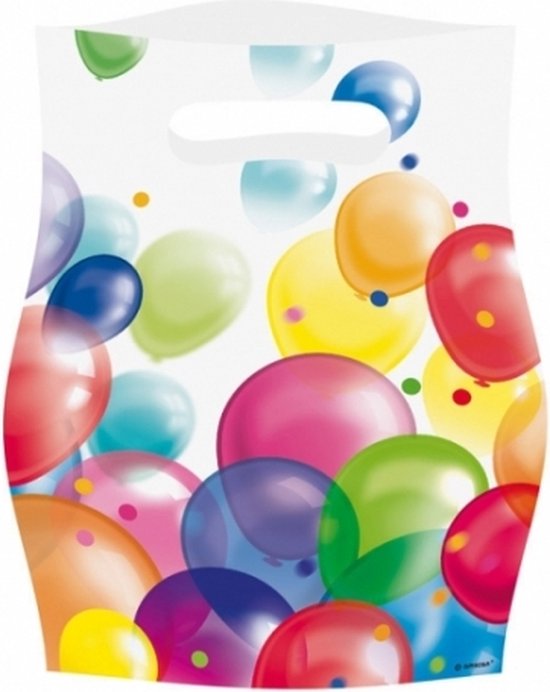 Feestzakjes met ballonnenopdruk plastic - 24x stuks - uitdeelzakjes