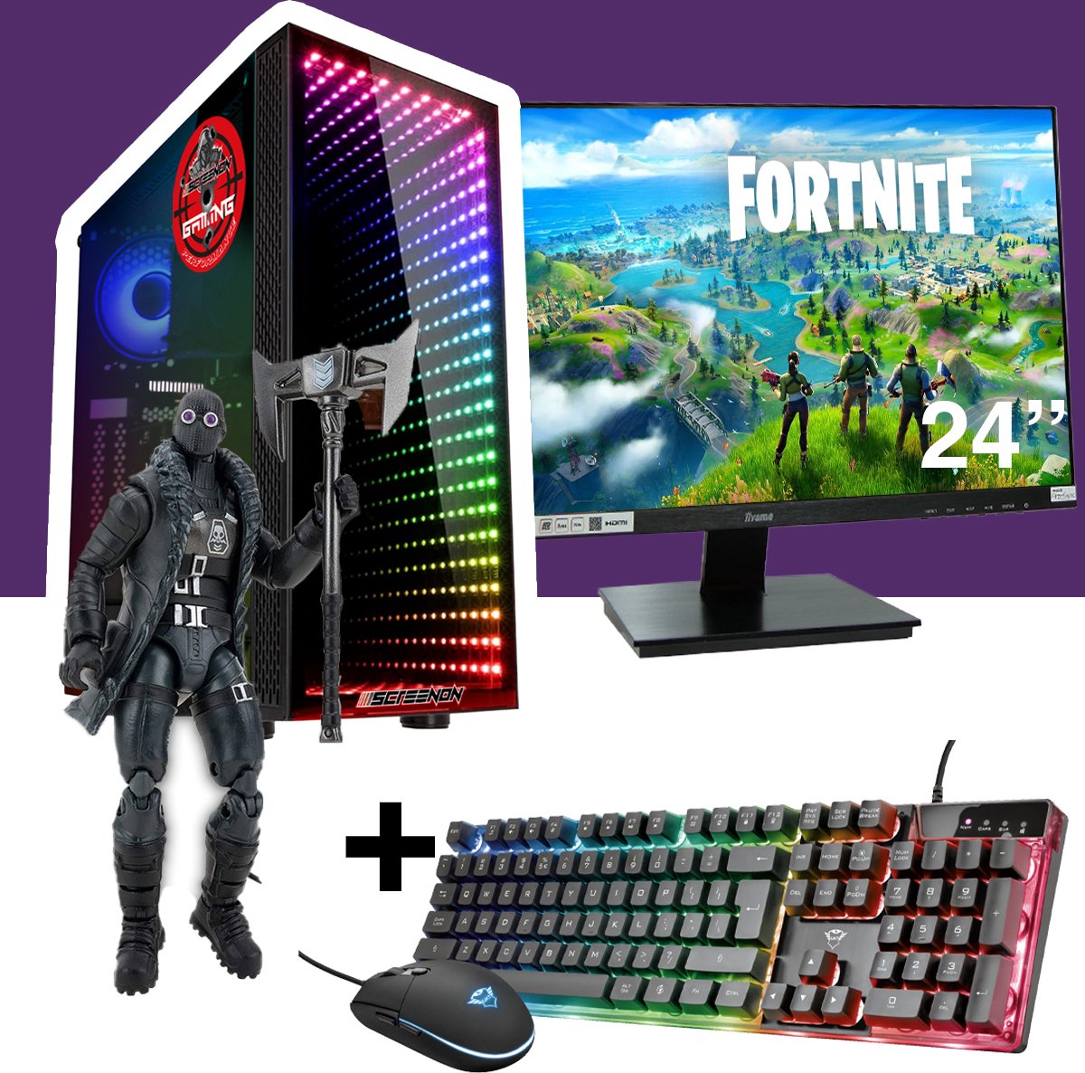 ScreenON - Gaming Set - Fortnite Renegade Shadow Hero - V1 (GamePC + 24 Inch Monitor + Toetsenbord + Muis)