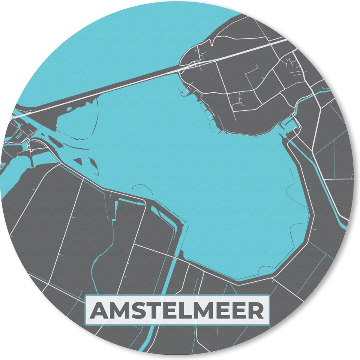 Muismat rond 40x40 cm - Mousepad Amstelmeer - Nederland - Kaart - Stadskaart - Plattegrond - Ronde muismatten - Stadskaart
