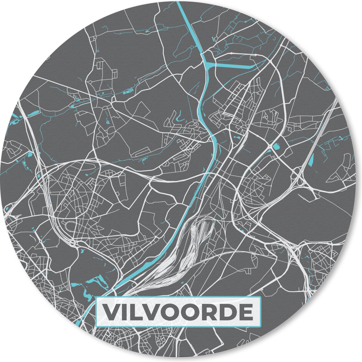 Muismat rond 20x20 cm - Mousepad Stadskaart – Grijs - Kaart – Vilvoorde – België – Plattegrond - Ronde muismatten - Stadskaart