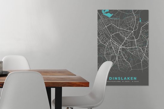 Tableau Peinture sur Toile Carte – Plan d'Etage – Plan de Ville – Dinslaken – Allemagne – Blauw - 40x60 cm - Décoration murale