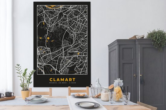 Canvas schilderij 120x180 cm - Wanddecoratie Frankrijk – Clamart – Stadskaart – Plattegrond – Kaart - Muurdecoratie woonkamer - Slaapkamer decoratie - Kamer accessoires - Schilderijen