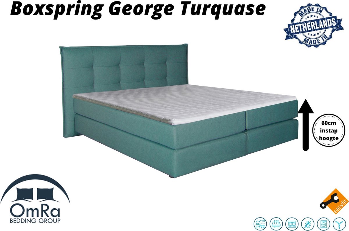 Omra - Complete boxspring - George Turquase - 180x190 cm - Inclusief Topdekmatras - Hotel boxspring