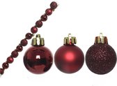 14x stuks kunststof kerstballen donkerrood 3 cm mat/glans/glitter - Kerstversiering