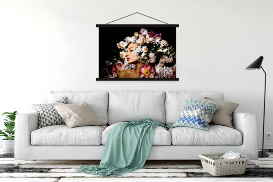 Porte-affiche avec affiche - Affiche scolaire - Femmes - Fleurs - Roses - Portrait - 150x100 cm - Lattes noires