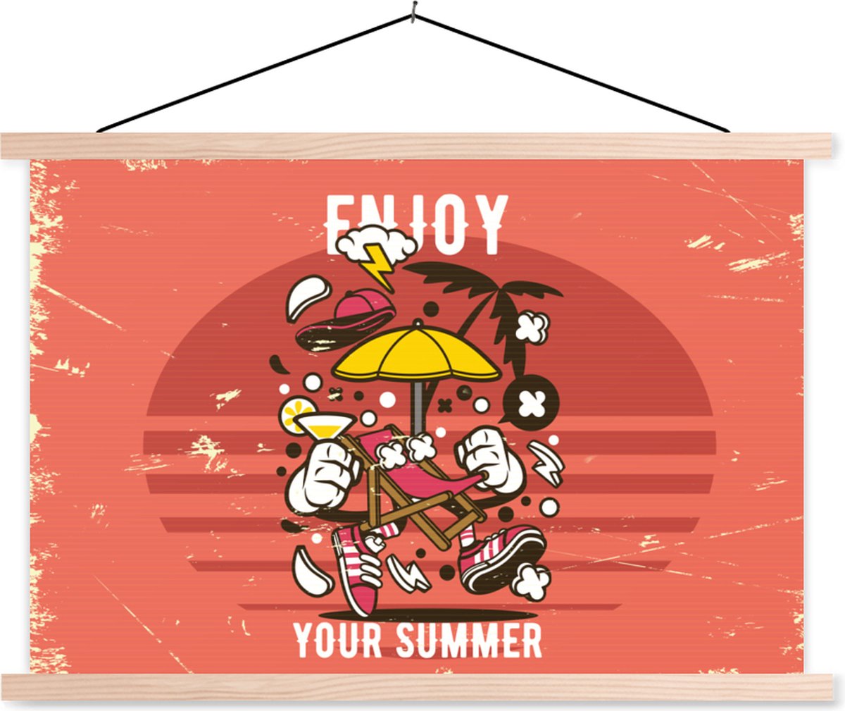 Posterhanger incl. Poster 120x80 cm - Schoolplaat - Parasol - Zomer - Vintage - Textielpos