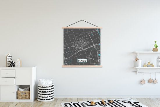 Porte-affiche avec affiche - Affiche scolaire - Carte - Carte - Fabriqué - Plan de la ville - 120x120 cm - lattes vierges