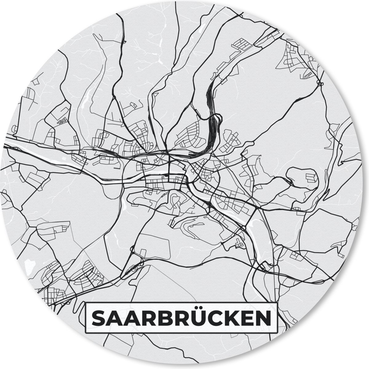Muismat rond 50x50 cm - Mousepad Kaart - Saarrücken - Plattegrond - Duitsland - Stadskaart - Ronde muismatten - Stadskaart