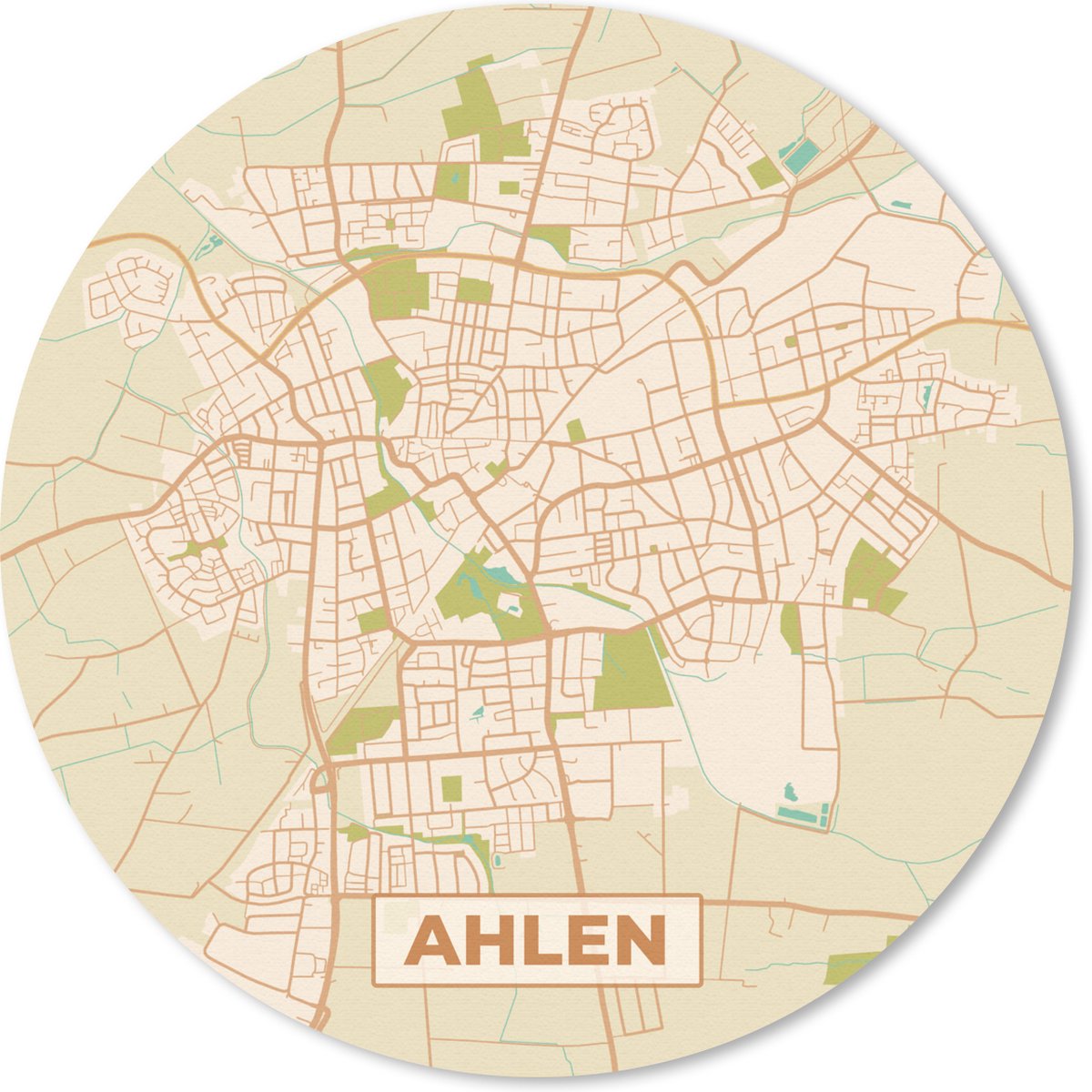 Muismat rond 20x20 cm - Mousepad Plattegrond - Ahlen - Vintage - Kaart - Stadskaart - Ronde muismatten - Stadskaart