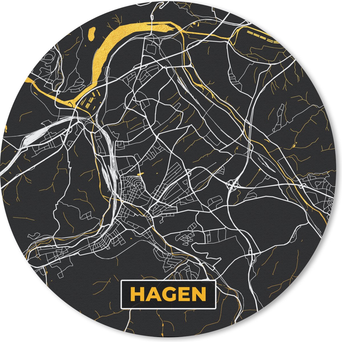 Muismat rond 50x50 cm - Mousepad Hagen - Duitsland - Plattegrond - Goud - Stadskaart - Kaart - Ronde muismatten - Stadskaart