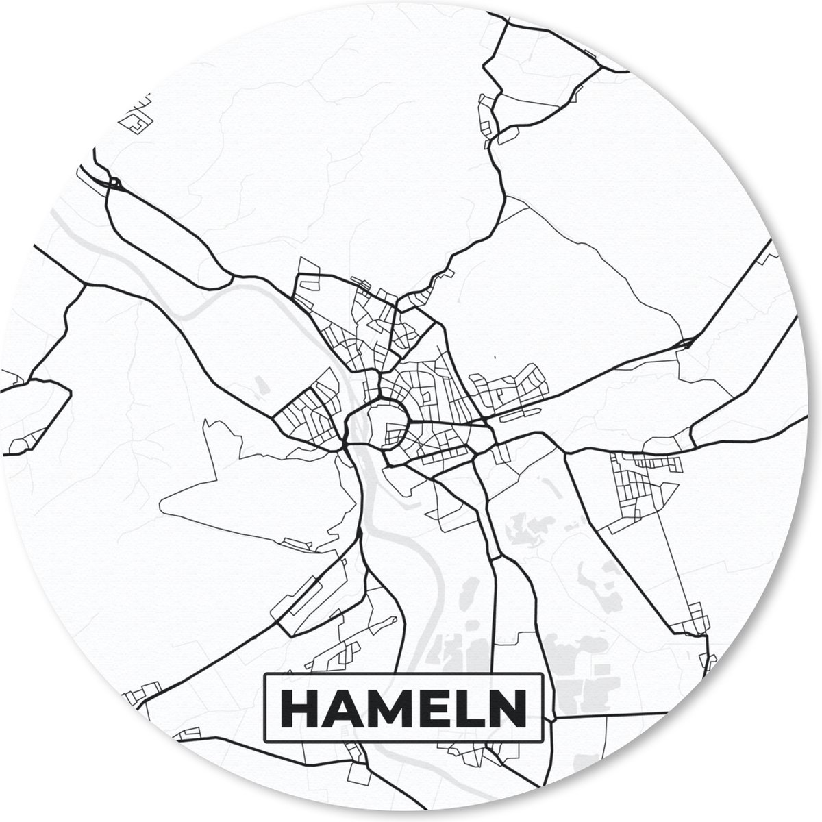 Muismat rond 30x30 cm - Mousepad Plattegrond - Hameln - Kaart - Stadskaart - Ronde muismatten - Stadskaart