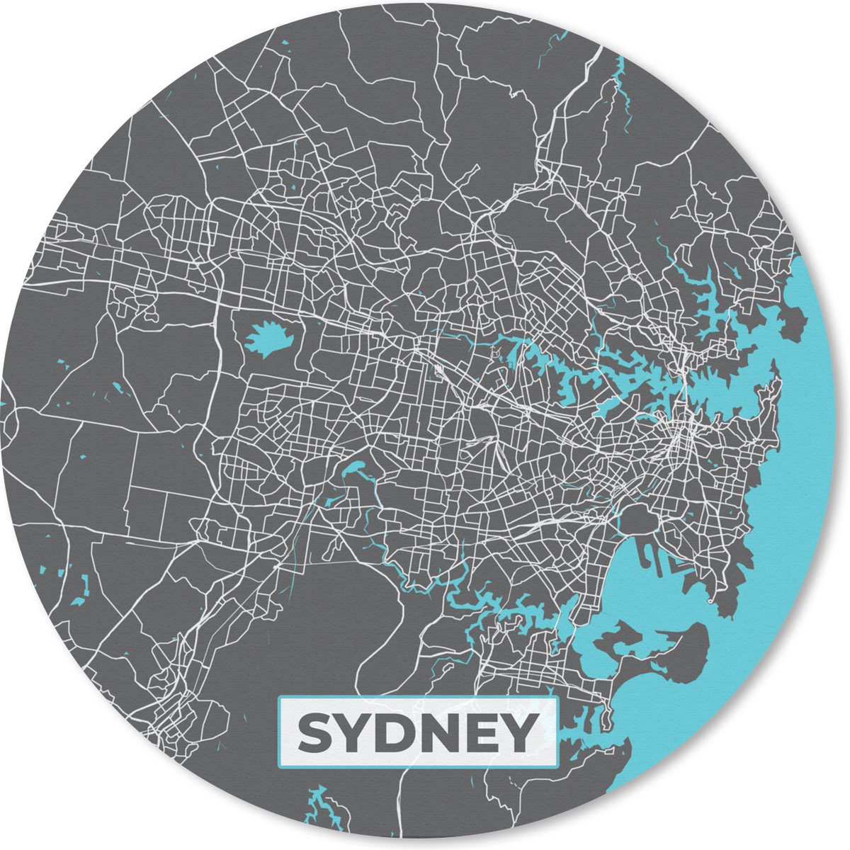 Muismat rond 20x20 cm - Mousepad Sydney - Blauw - Kaart - Plattegrond - Stadskaart - Ronde muismatten - Stadskaart