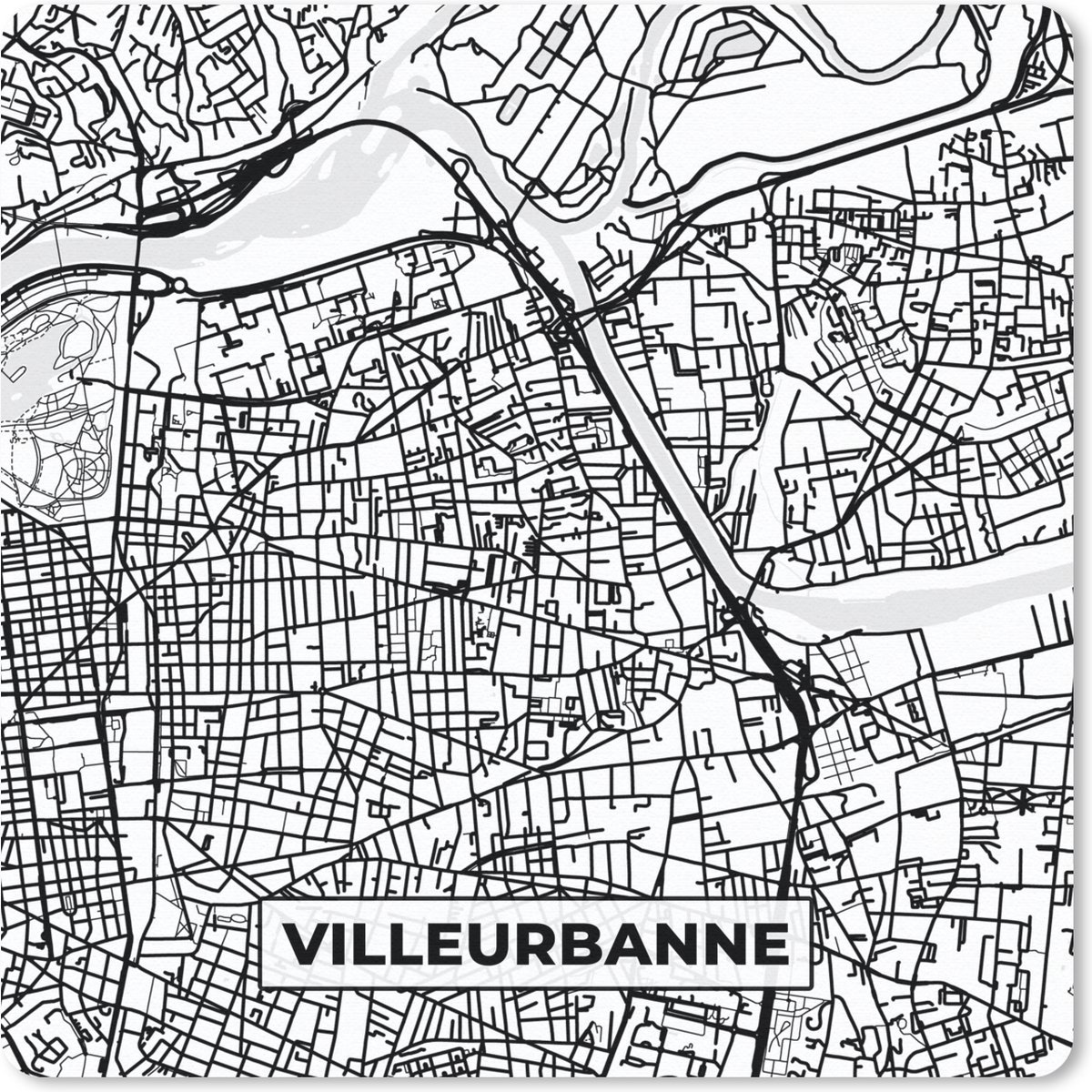 Muismat 30x30 cm - Mousepad Frankrijk Villeurbanne - Stadskaart - Plattegrond - Kaart - Zwart wit - Muismatten - Stadskaart