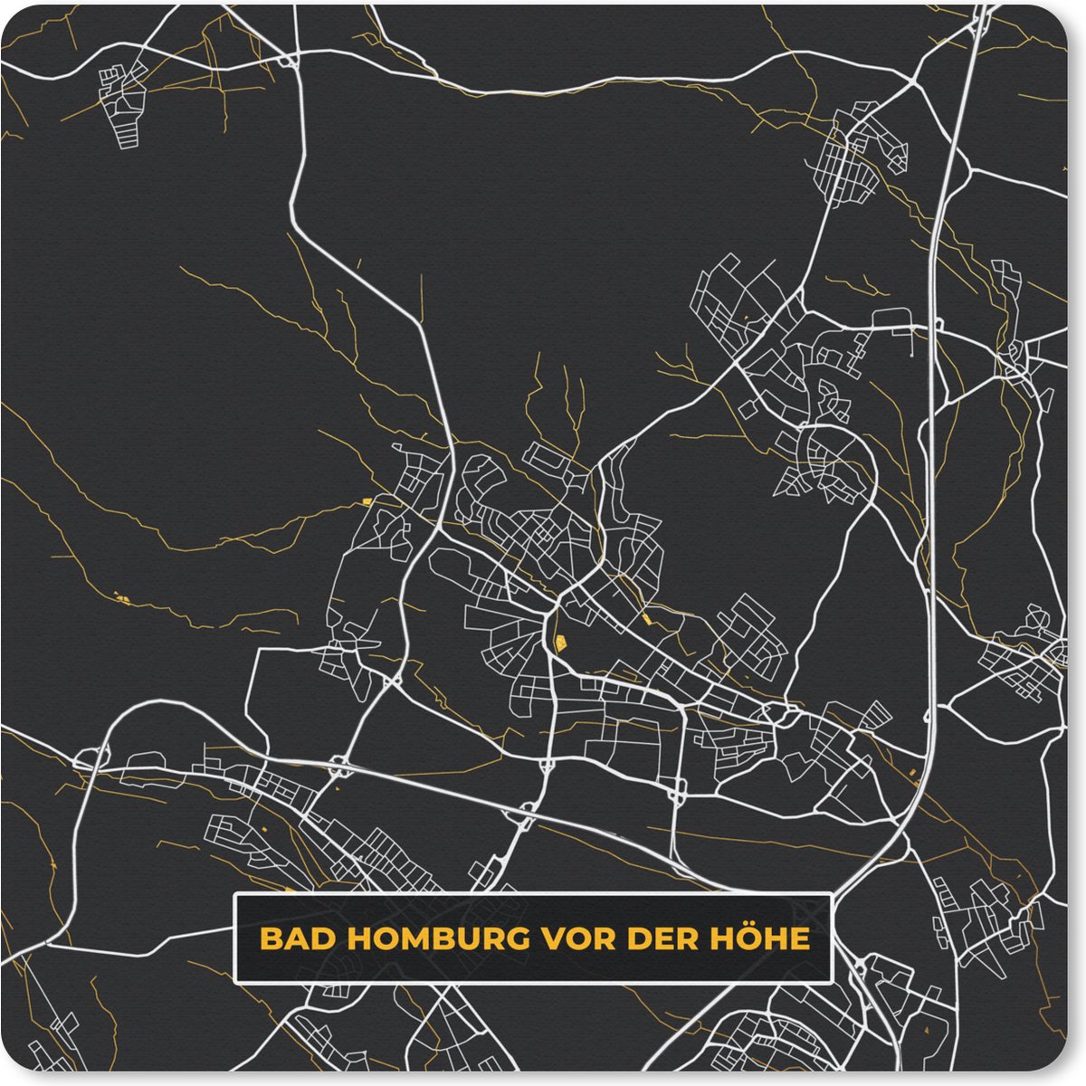 Muismat 30x30 cm - Mousepad Bad Homburg vor der Höhe – Stadskaart – Gold – Plattegrond – Stadskaart – Kaart - Duitsland - Muismatten - Stadskaart