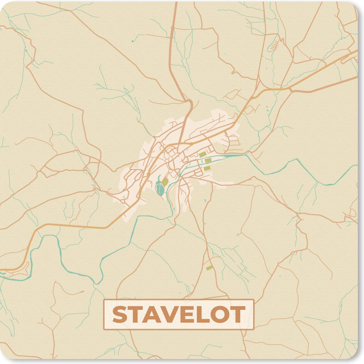 Muismat 30x30 cm - Mousepad Stadskaart - Plattegrond - Vintage - Kaart - Stavelot - Muismatten - Stadskaart