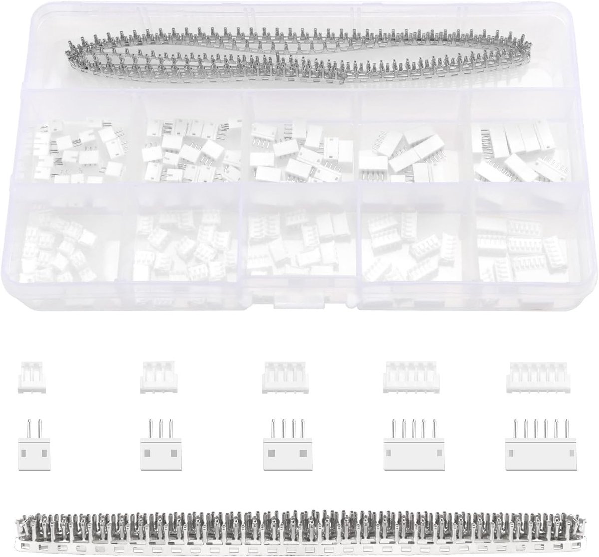 Complete JST-ZH Connector Kit met 420 Stuks, 2/3/4/5/6 Pin Huls, Vrouwelijke en Mannelijke Stekker met Crimpcontacten voor Elektronische Projecten