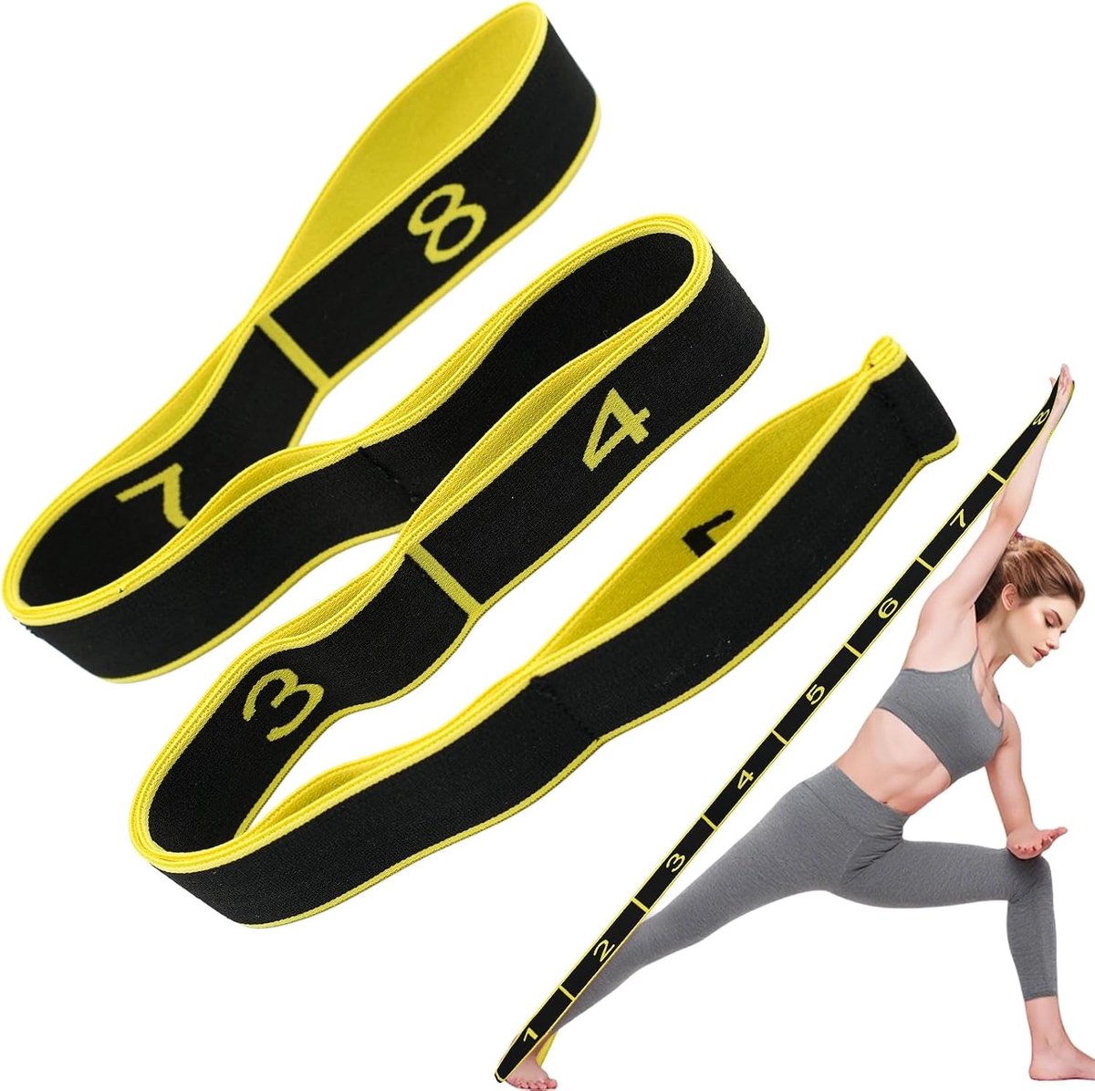 Yoga Strap met 8 Loops - Elastische Stretch Band voor Yoga, Pilates en Gymnastiek Oefeningen