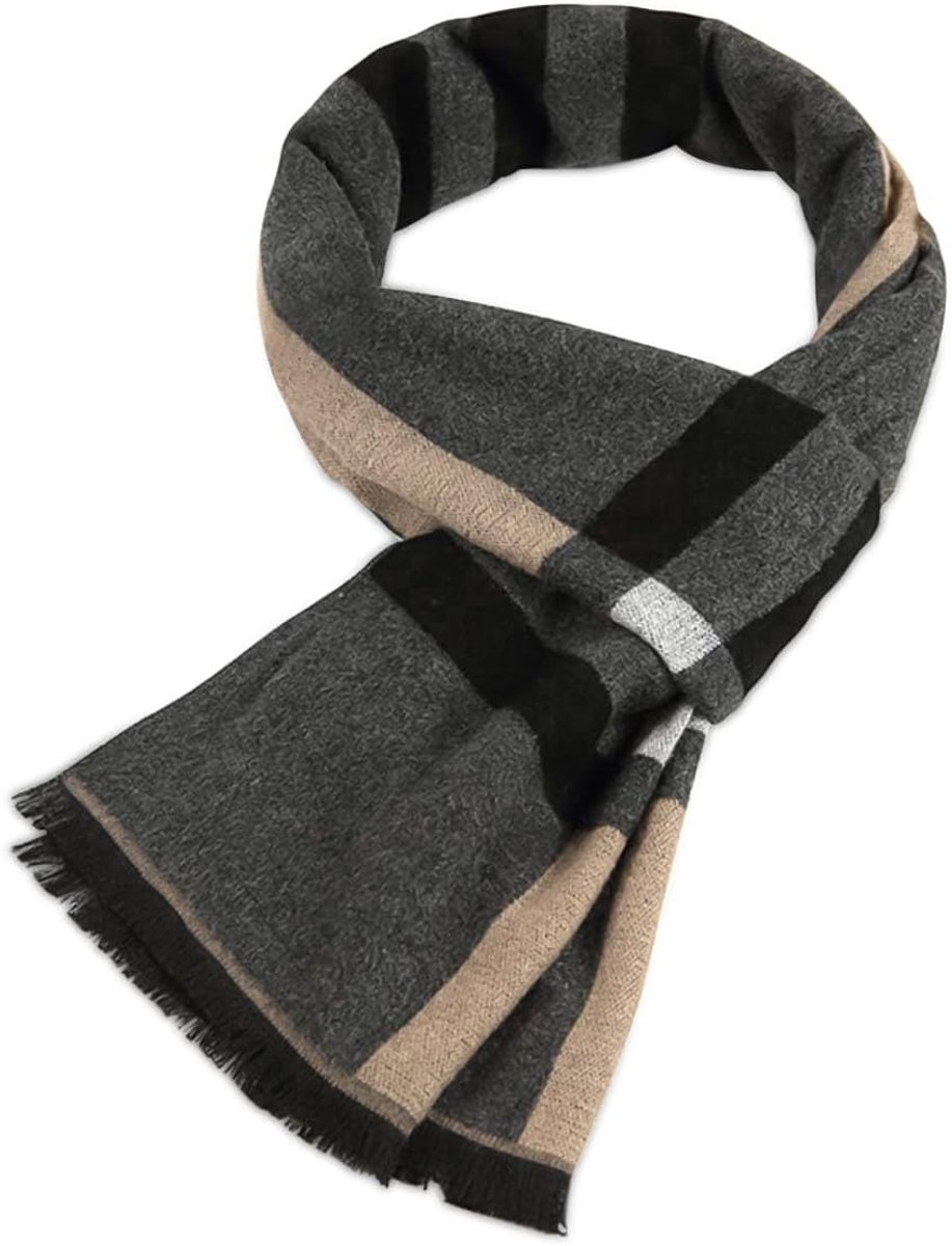 Premium wollen sjaal voor mannen - zachte kasjmier, lange sjaal met kwastjes, wintermode, zakelijke stijl, klassieke geruite print