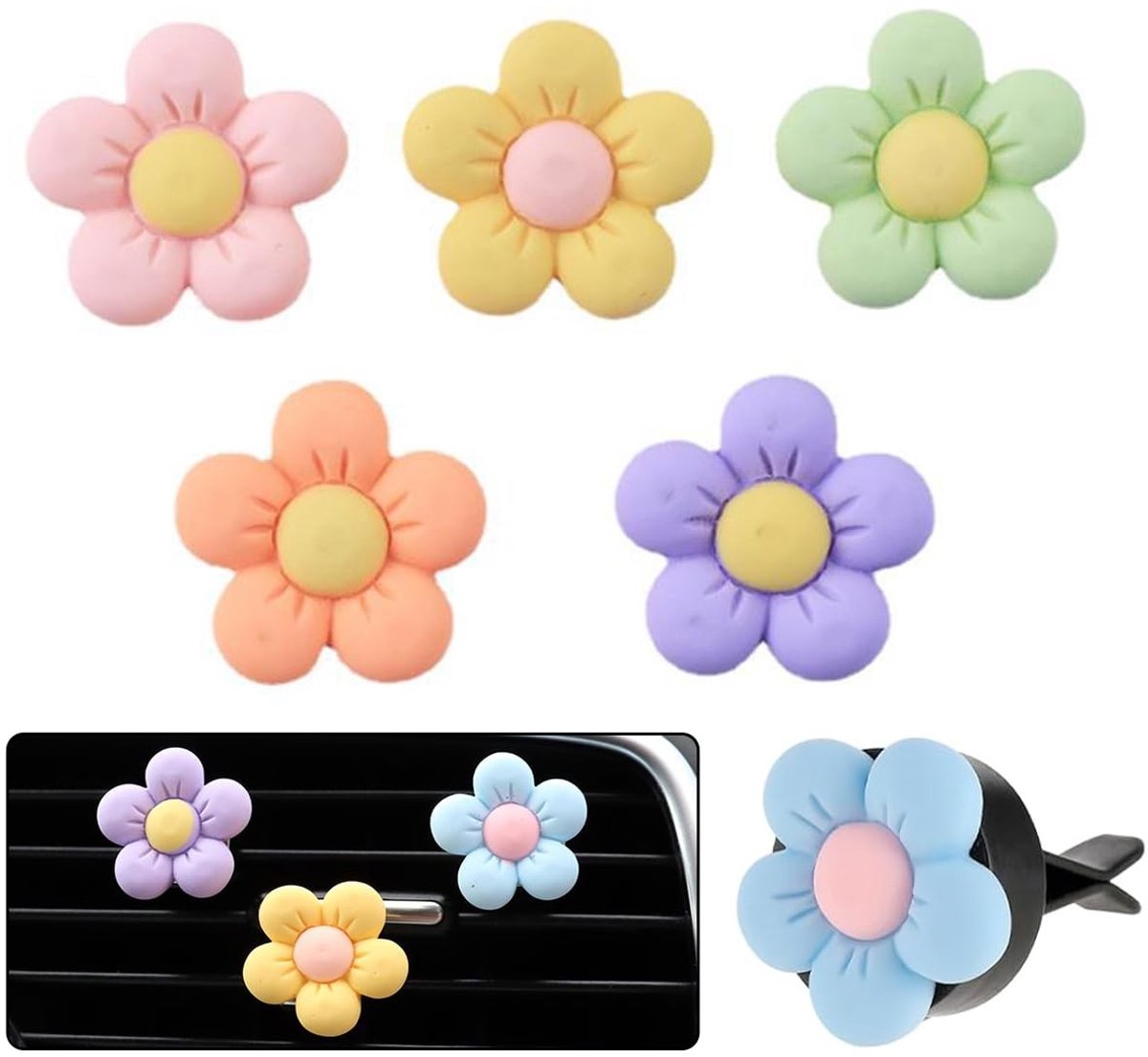 Elzusha - 6 Stuks Daisies Flower Auto Luchtverfrisser Clip