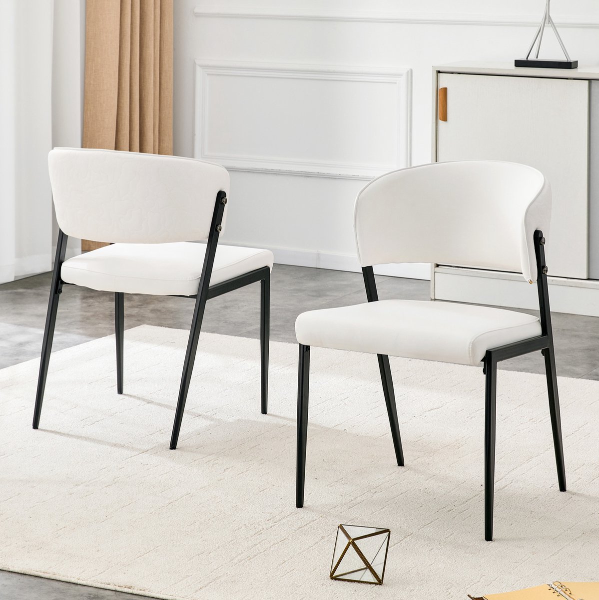 MIVRAY Eetkamerstoel Set Van 2 78 Cm Modern En Minimalistisch Met Gevoerde Zitting En Rugleuning Voor Eetkamer Woonkamer En Kantoor Wit Metaal
