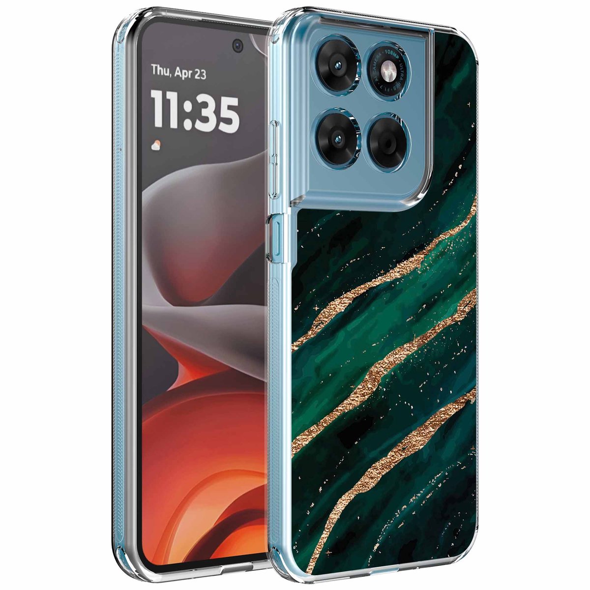 Smartphonica Geschikt voor Motorola Moto G15 Telefoonhoesje met Goud Groen Marmer opdruk - Draadloos op te laden - Shockproof Siliconen TPU Strong Case - Sterk Schokbestendig Telefoonhoesje geschikt voor Motorola Moto G15