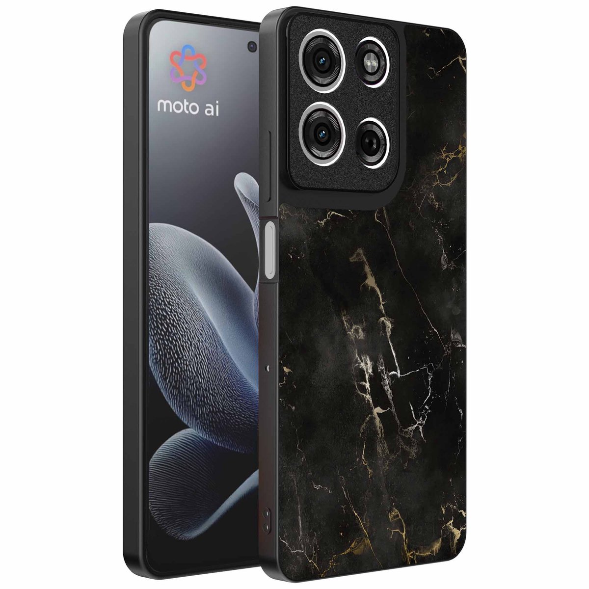 Geschikt voor Motorola Edge 70 Telefoonhoesje met marmer opdruk - TPU backcover case black marble design - Zwart - Smartphonica geschikt voor Motorola Edge 70