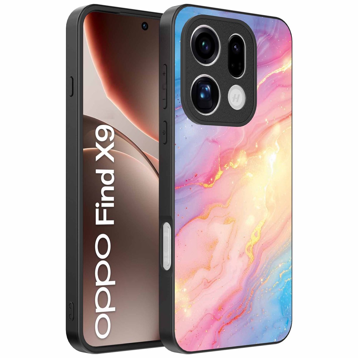 Geschikt voor Oppo Find X9 Telefoonhoesje met Regenboog Glitter Marmer Opdruk - TPU Backcover Case Rainbow Glitter Marble Design - Smartphonica geschikt voor Oppo Find X9