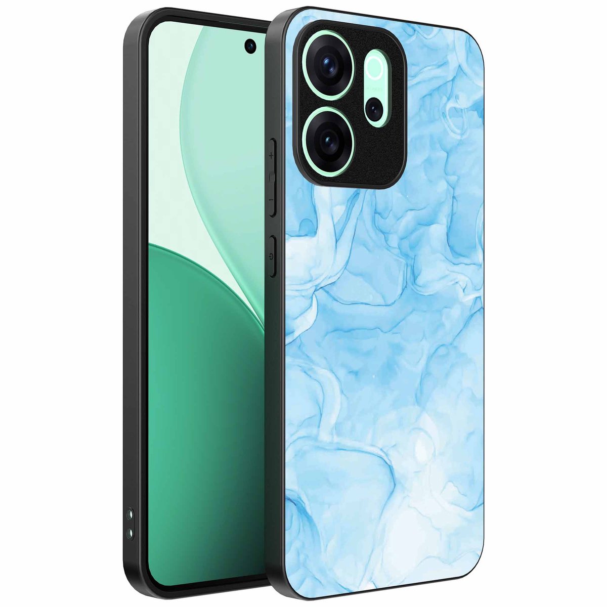 Geschikt voor Oppo Reno 15 Pro Telefoonhoesje met marmer opdruk - TPU backcover case marble design - Lichtblauw - Smartphonica geschikt voor Oppo Reno 15 Pro
