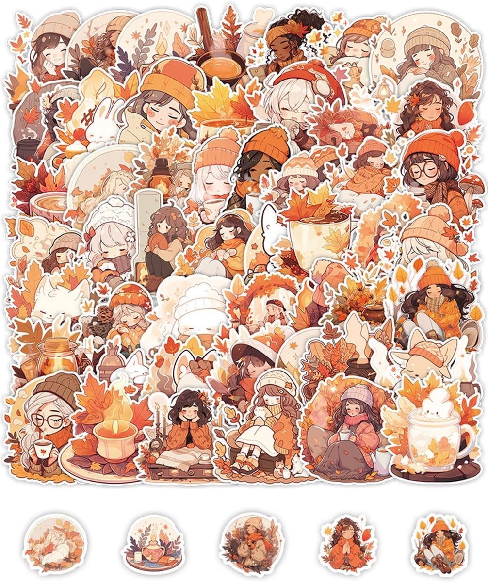 Herfst Aesthetic Stickers met Esdoornbladeren voor Scrapbooking, Auto, Laptop en Waterflessen - Schattige Vinyl Stickers Set van 50 voor Volwassenen en Tieners
