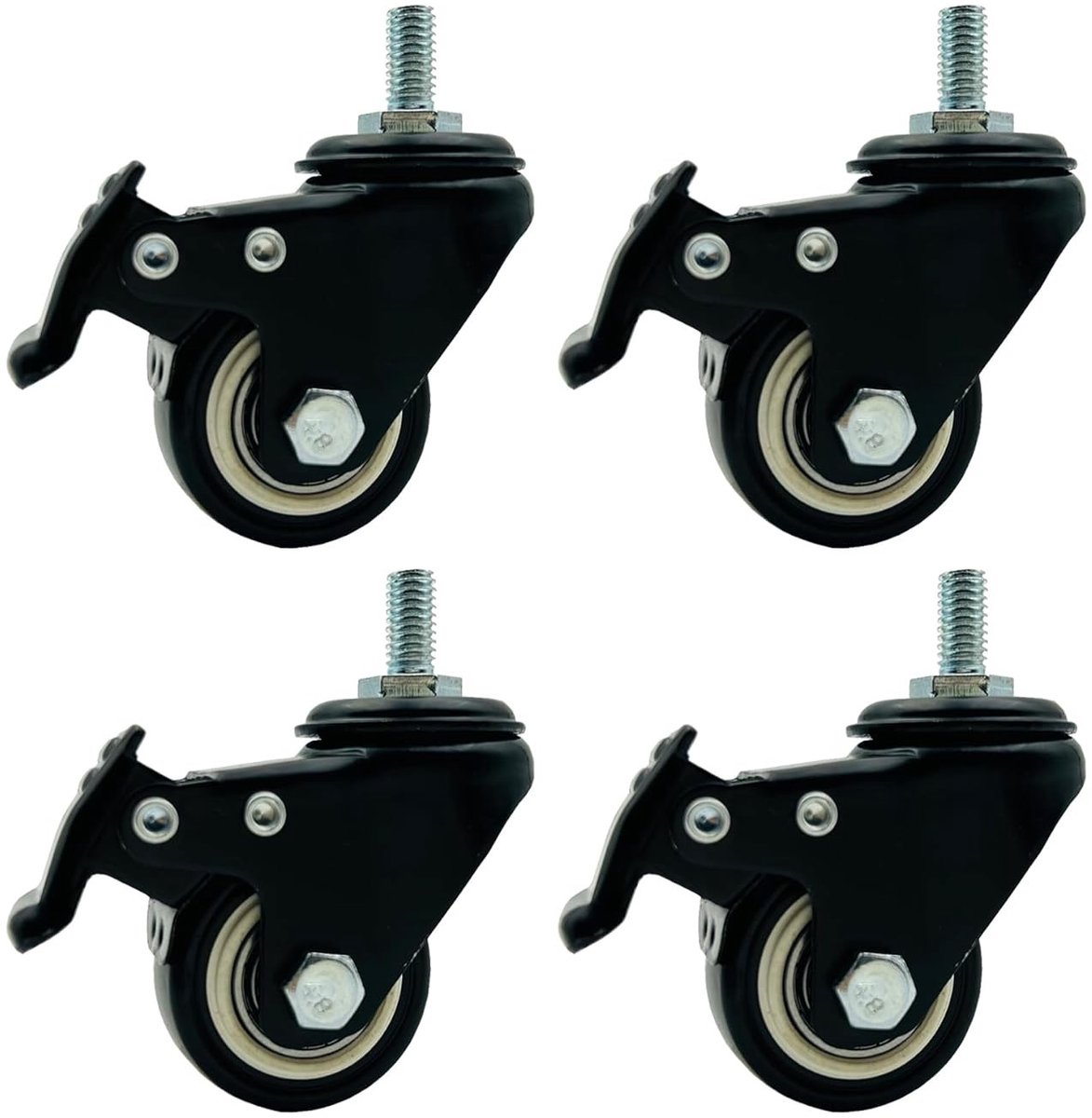 Castors met Rem en PE Wielen 360 Graden Multifunctionele Wielen Ø 50mm Set van 4 Stuks voor Meubels en Apparaten