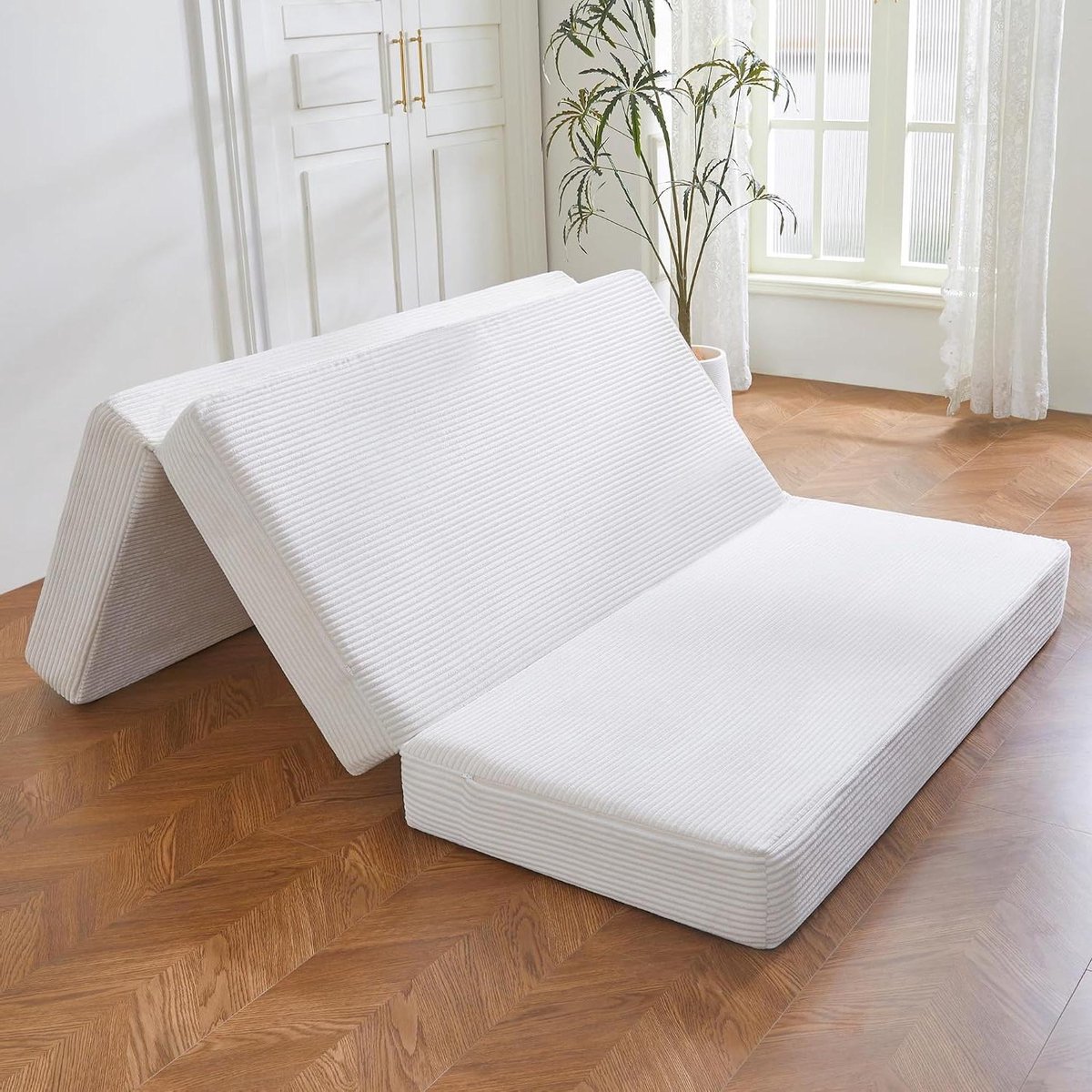 Vouwmatras - Gastenmatras Opvouwbaar - Comfortabel Ontspannen - Afneembare Wasbare Hoes - 150 x 200 cm - Beige