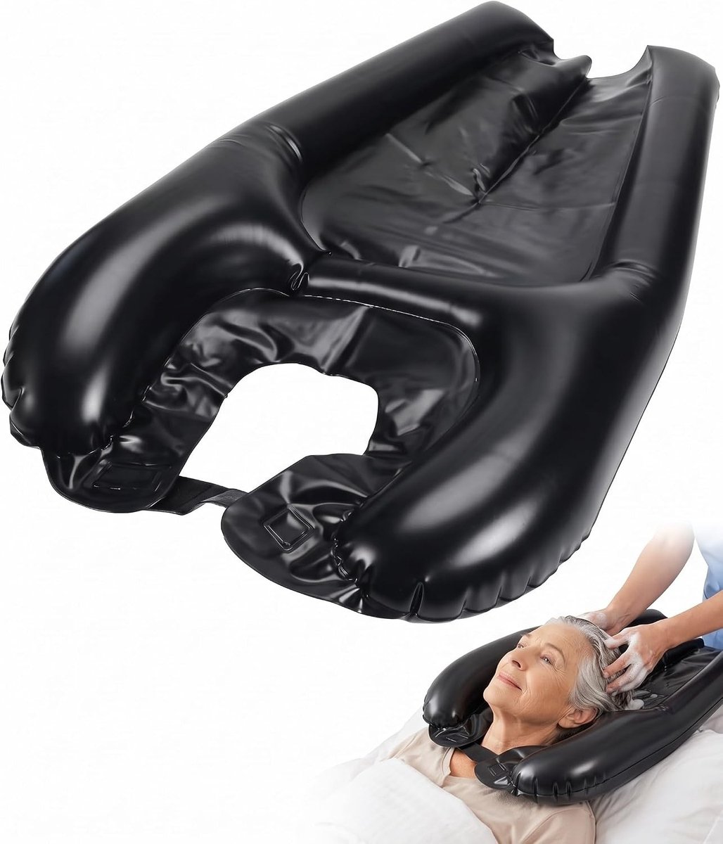 Ergonomische opblaasbare haarwastafel met neksteun, ideaal voor senioren en zwangere vrouwen, gemakkelijk op te vouwen en te gebruiken in bed