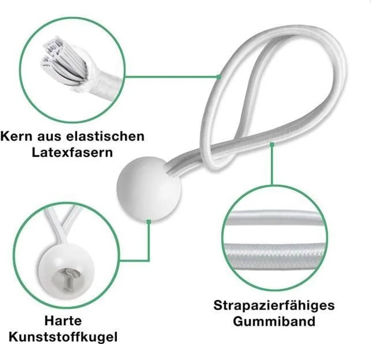 50 lange rubberen koorden Geschikt voor lussen - wit - 15 cm