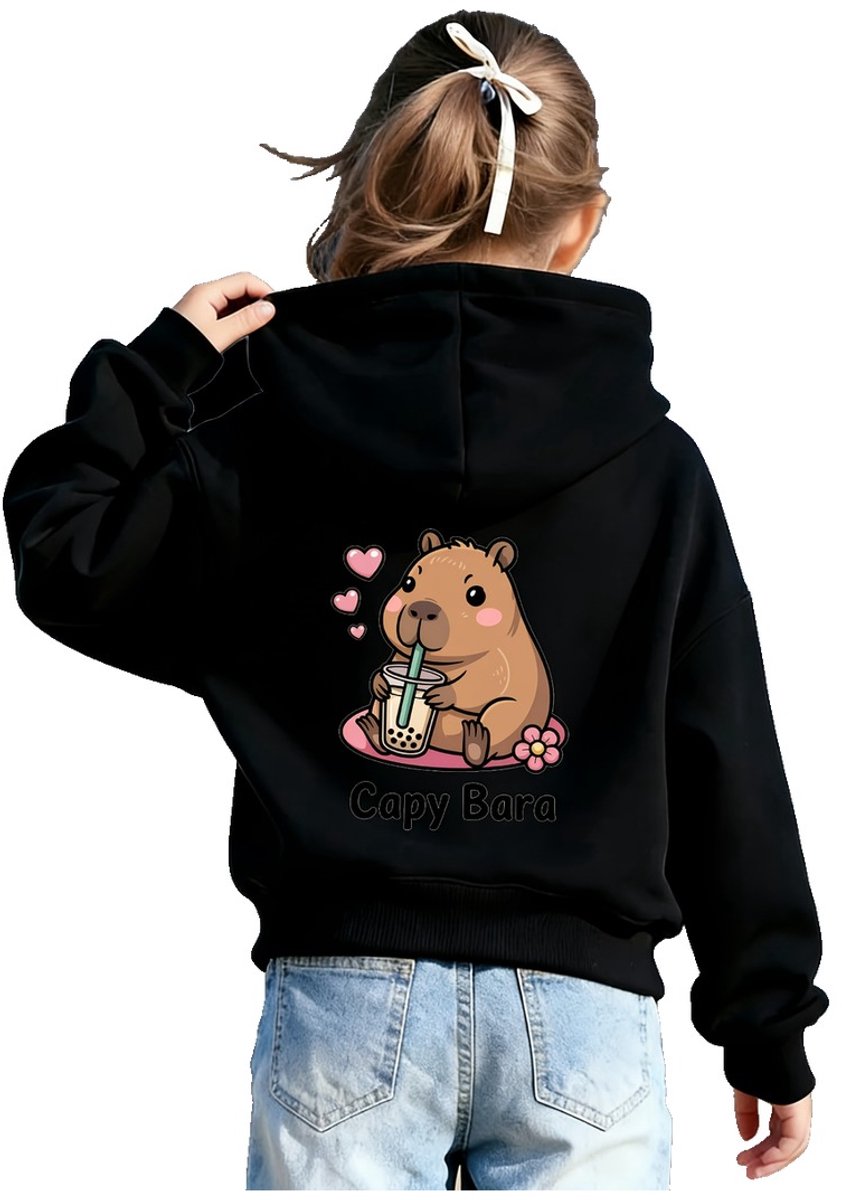 Currero Hoodie Meisjes Warme Hoodie Met Capuchon Comfortabele Sweater Meisje Casual Trui Pullover Meisjestrui 9-10 Jaar Zwart