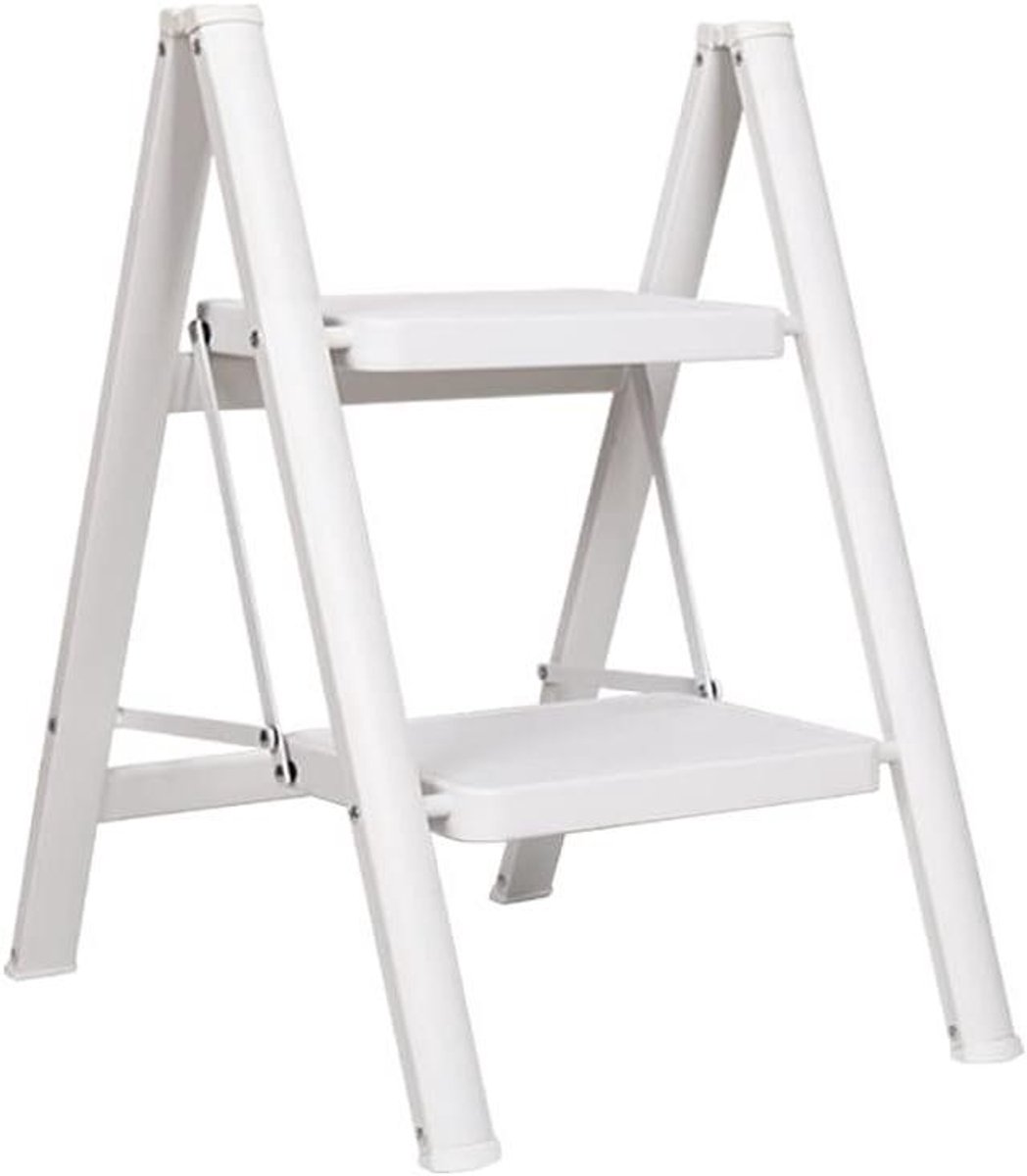 Trapladder 2 Treden - Vouwladder Huishoudtrap - Veilig Klussen - Lichtgewicht Inklapbaar - Max 150 kg - Wit