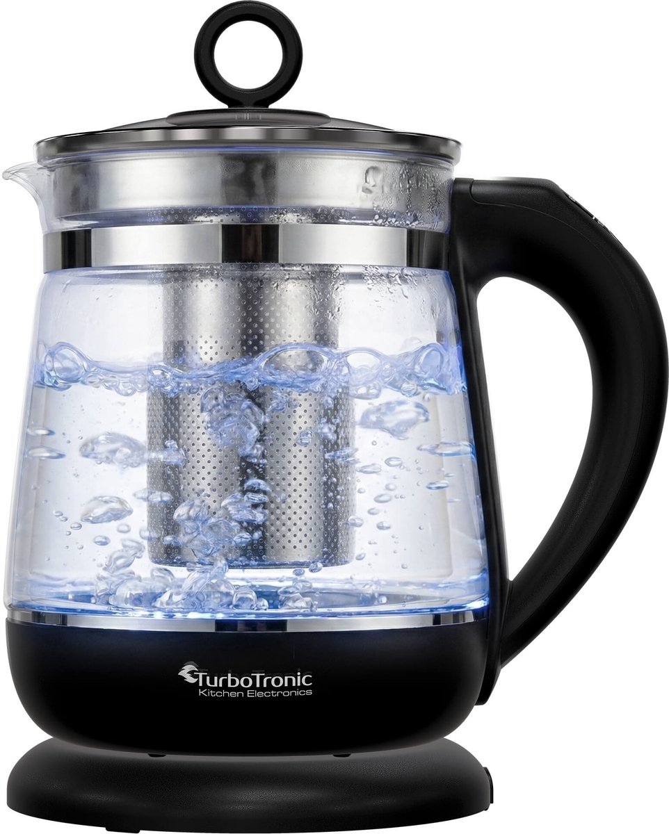 TurboTronic Glazen Waterkoker – Elektrisch – 1,8L – Temperatuurregeling – Warmhoudfunctie – met Theefilter – LED Verlichting – 2200W