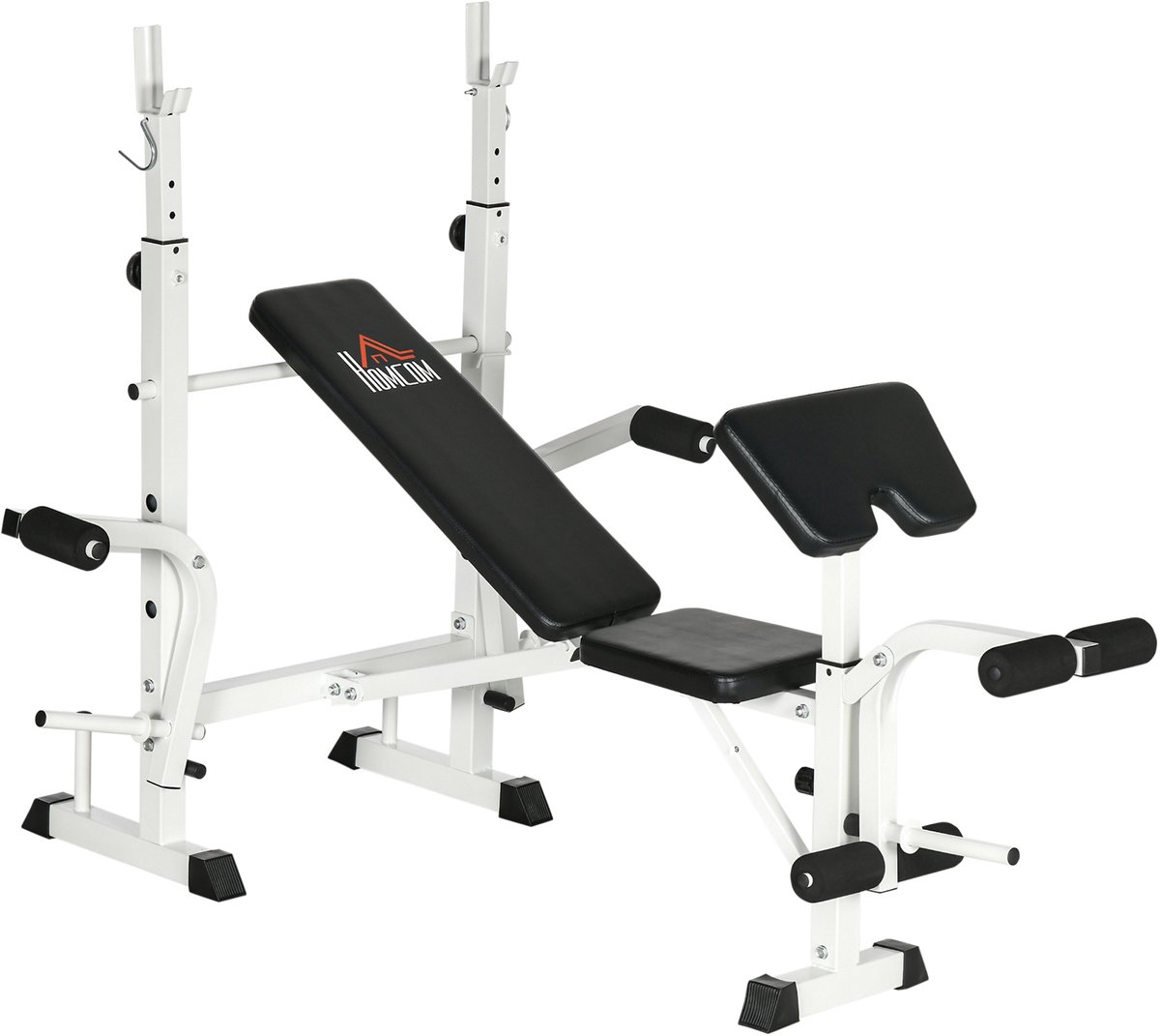 REDOM - Halterbank - Verstelbare haltersteunen - Beinpresse en armauflage - Multifunctionele krachttraining - Thuisgym - Staal - Zwart - 180 x 134 x 113-136 cm