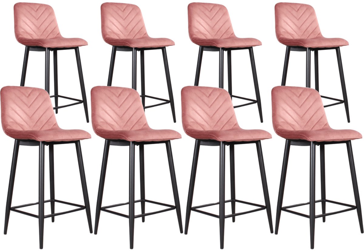DS4U® - Gaby barkruk 65 cm - Set van 8 - Roze - Velvet